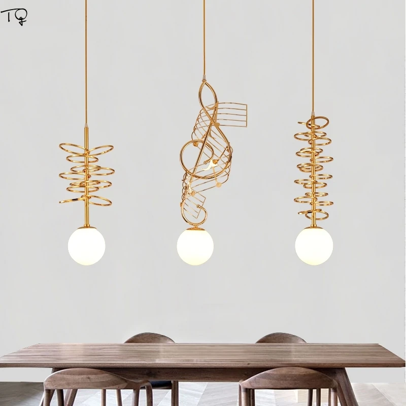 

Metal Gold Ball Nordic Pendant Light Industrial Bedroom Hall Personality Single Head INS LED Lamps Fixture Luminaria Art Decor