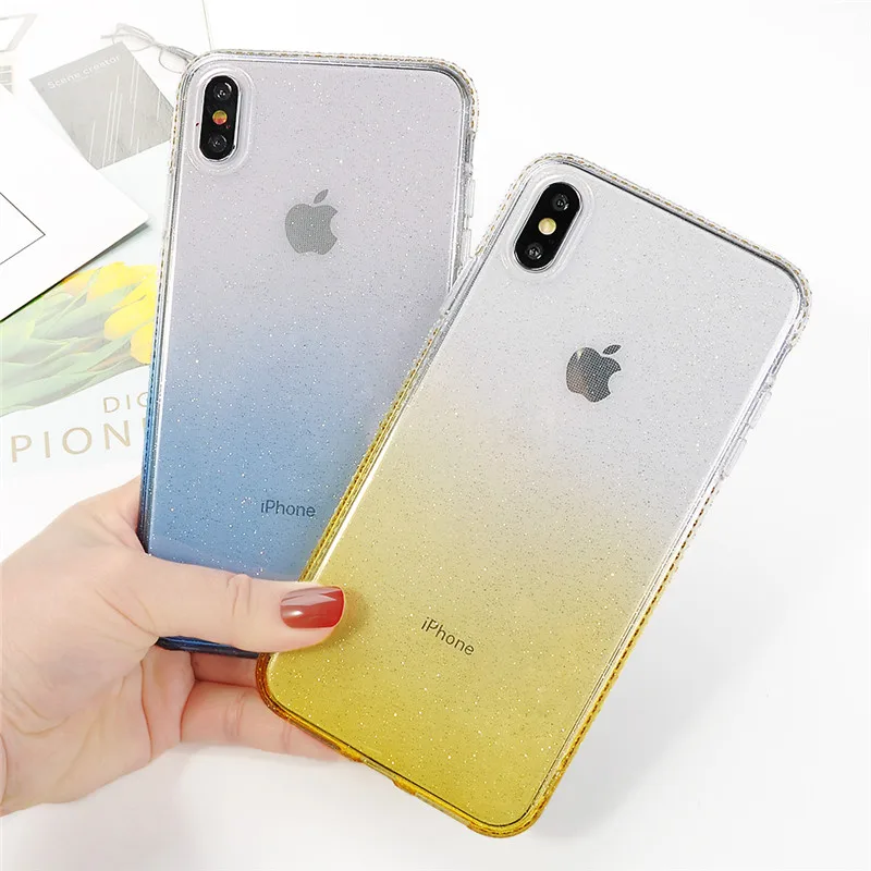 

Shining Glitter Bling Diamond Case For iphone X XS Max 6 6s 7 8 Plus Silicon Gradient Transparent Protective Cover Phone Cases