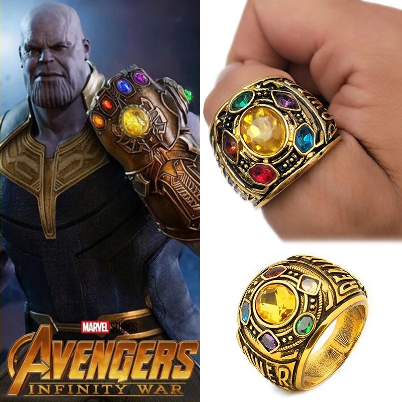 

Hot Practical Jokes THANOS Infinity Gauntlet POWER RING Avengers The Infinity War Stones 8-12 size for Children Gift