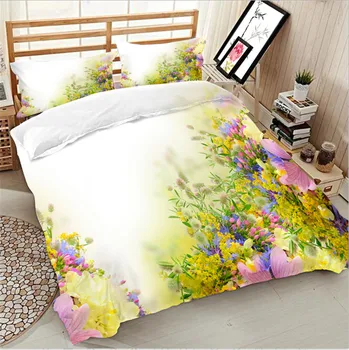

3d flowers queen king double size soft bedding set of duvet cover bed sheet pillow cases 4pcs
