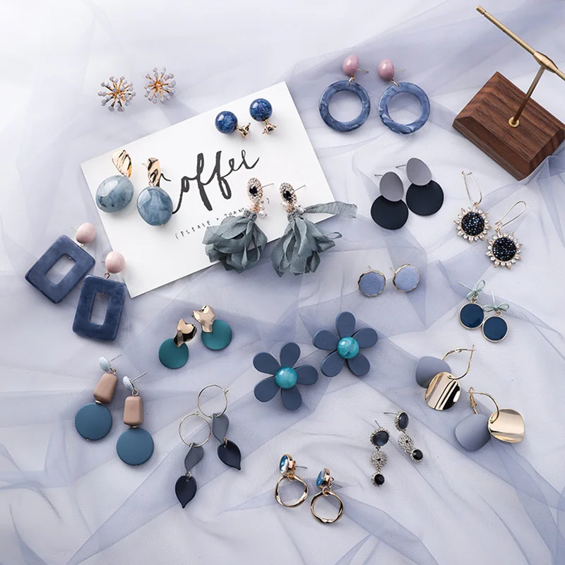 

Crystal Hollow Blue 32 Colors Summer Acrylic 1Pair Irregular Gray Geometric Square Round Drop Earring Circle Korean Flower