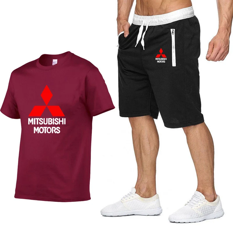 Мужская футболка с коротким рукавом и логотипом Mitsubishi, летняя мужская футболка в стиле Харадзюку, высокое качество, хлопковые футболки, штаны, костюм, спортивная одежда - Цвет: 811