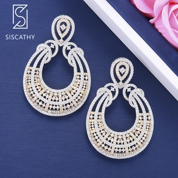 

SISCATHY 43*64mm Luxury Cubic Zirconia Geometric Earrings Inlaid Women Engagement Drop Dangle Earrings For Women Accessories