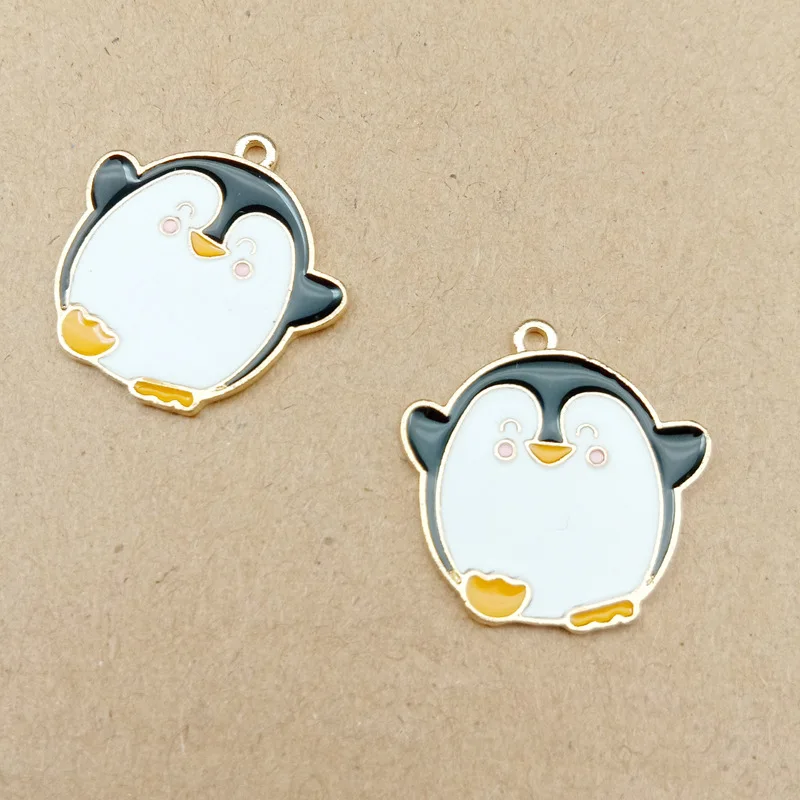 10pcs 22x22mm cartoon penguin charms enamel charm for jewelry making and crafting charm fashion pendant