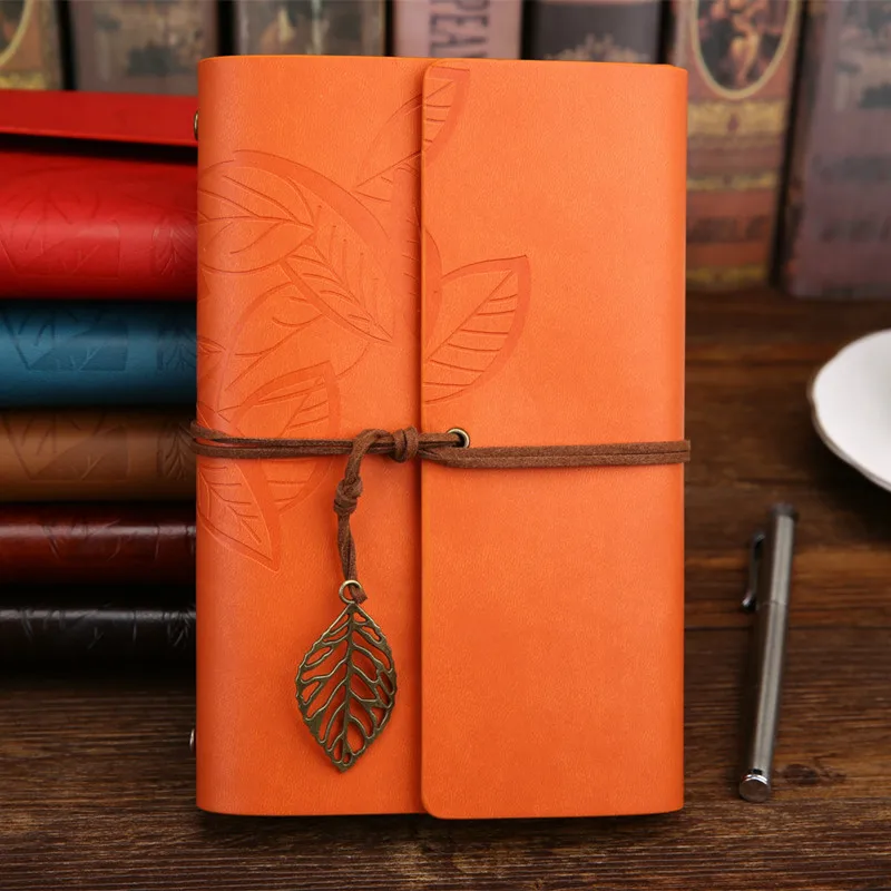 Винтажная записная книжка для путешествий, дневник, планировщик, записная книжка, Кожаная Обложка для книг, А5, А6, кольцевая папка, крафт-бумага, пустой альбом для рисования - Цвет: Оранжевый