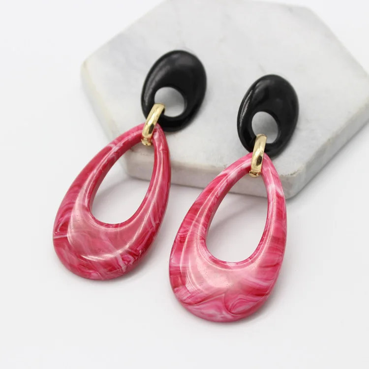 

Free Shipping Fashion Sweet Pink Black Mixed Resin Teardrop Earring