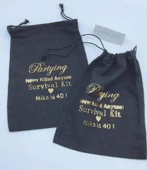 

personalize text partying never kill anyone birthday wedding Hangover survival Kits Jewelry gift Bags muslin pouches gift bags
