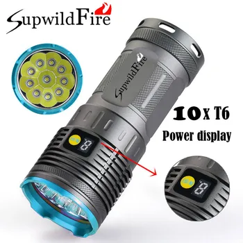 

30000LM 10 x XM-L T6 LED Power & Mode Digital Display Hunting Flashlight Blue 18650 Digital LED Flashlight 2018 strobe Drop