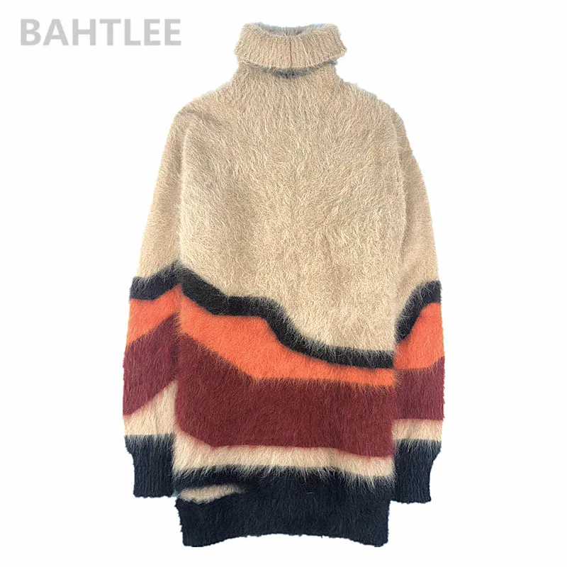 BAHTLEE зимняя Женская водолазка из ангоры, вязаный пуловер, джемпер, свитер с дырками, дизайн с длинными рукавами, сохраняющий тепло, свободный - Цвет: KHAKI