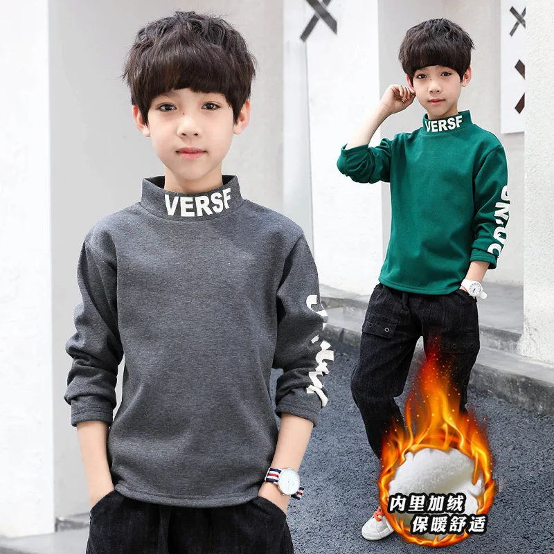 

Boys Long Sleeve Hoodless Turtleneck Casual Hoodies Pullover Closure Letters Pattern Spring Autumn Underwear Hoodies