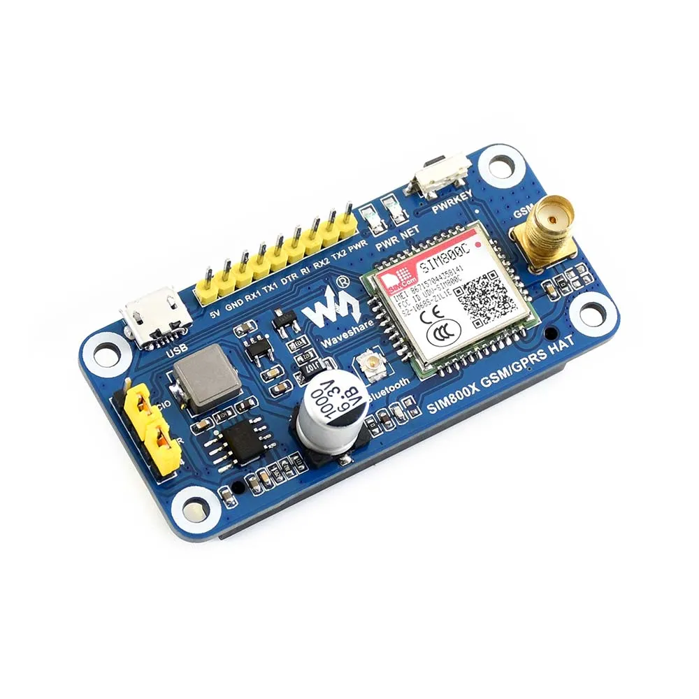 Шляпа Waveshare GSM/GPRS/Bluetooth для Raspberry Pi 2B/3B/3B +/Zero W SIM800C поддерживает SMS/DTMF/HTTP/FTP/MMS/email и т.