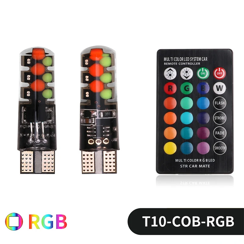 

T10 RGB Light W5W LED Car Clearance Lights 194 168 Bulb Remote Control Interior Lighting For Car Side Marker Dome Reading Light