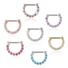 16 г AAA циркониевые кольца для носа пирсинг 7 цветов серебряное кольцо с зажимом Ювелирные изделия для тела поддельная перегородка пирсинг сосков для женщин пирсинг для тела