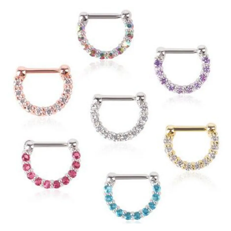 

16G AAA Zircon Nose Rings Piercing 7 Color Silver Hoop Ring Clip Body Jewelry Fake Septum Nipple Piercing Women Body Piercing