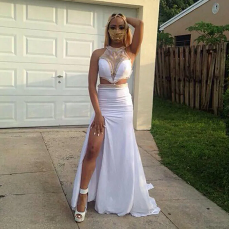 white cut out prom dress