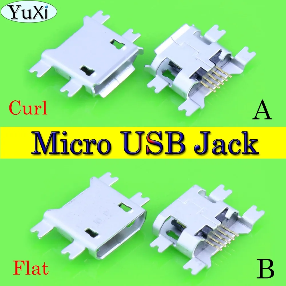 

YuXi Micro USB Socket Phone Tail Charging Connector B Type Female Jack Board Sink 1.6 SMT 5Pin long pin 4FEET Warp/Flat Mouth