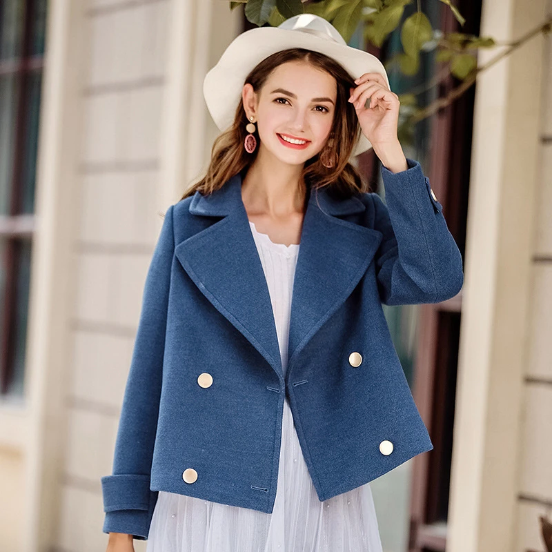 Lâche Court 2018 Plus Femmes Mode Femelle Laine Épais apricot Style La Manteau Mince Costume Hiver Blue Nouvelle Taille Ljj0197 Chaud De PPrwzqg4