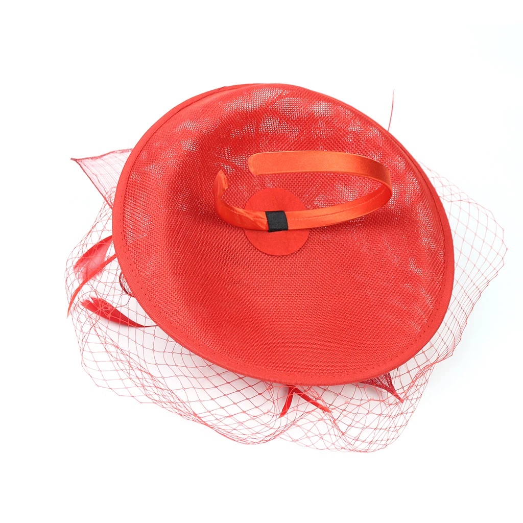Elegant Women Ladies Sinamay Hat Feather Headband Clip Fascinator Veil Wedding Party Royal Ascot Hair Accessories