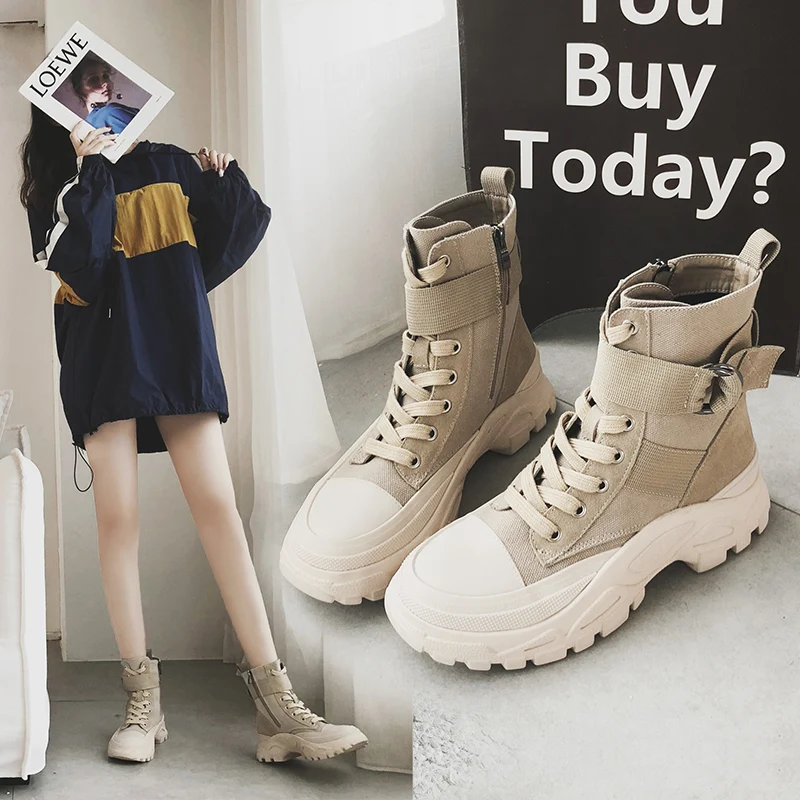 

MYCORON High Quality Leather Lace-Up Martin Shoes Women 2018 New Fashion Winter Women Shoes High Top Ankle Snow Boots Zapatos