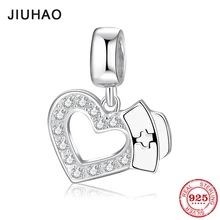 Salvar o amor 925 Coração de Prata com Chapéu Enfermeira Encantos Do Esmalte Pingentes finas Caber Pandora Original Charm Bracelet Jóias 2018(China)