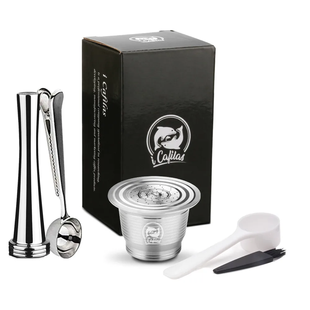 ICafilas Coffee Filters For Nespresso Stainless Steel Reusable Refillable Coffee Capsule Pod Dripper Tamper For Espresso Machine