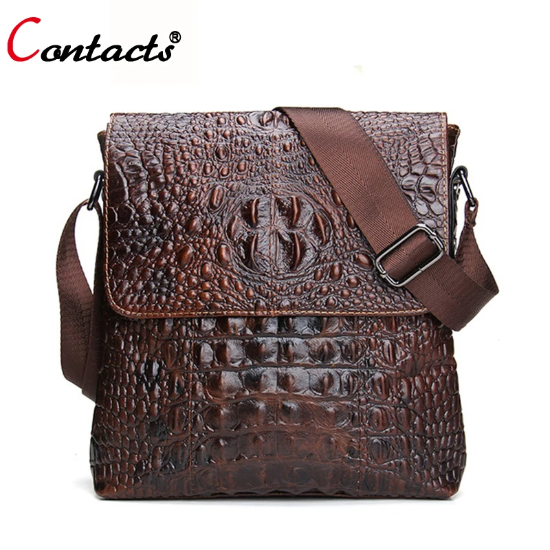 CONTACT S Genuine Leather Bags Men Messenge Bags Alligator Pattern Crossbody Designer Business Causal Cowhide men