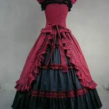 Может быть на заказ Ретро Ренессанс черный/красный/небесно-голубой рукавов оборками викторианская готика Лолита платье Прямая