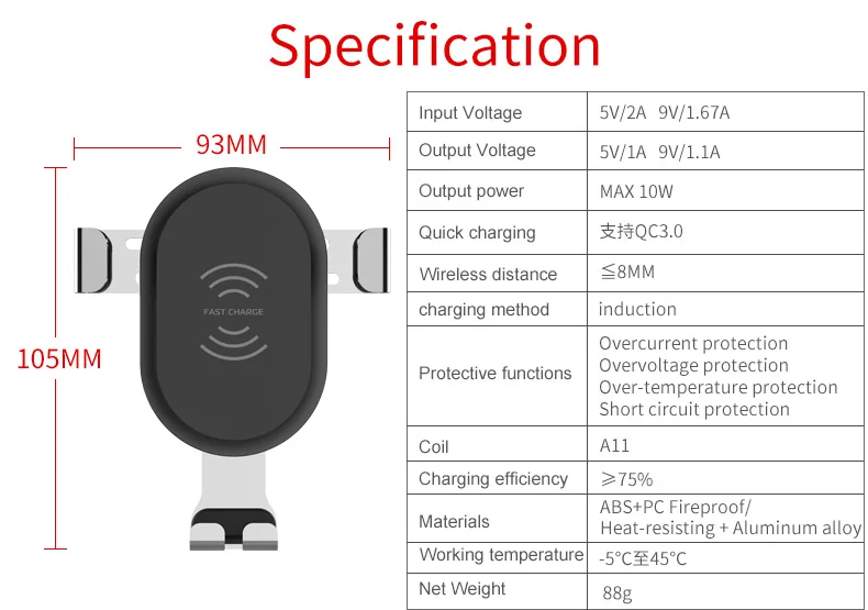 Qi Wireless Car Charger Phone For Iphone Samsung Mobile Charging usb Quick 3.0 Fast 10W 5V/2A | Мобильные телефоны и