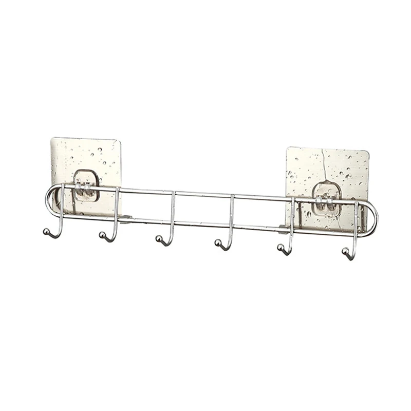 

Stainless Steel Wall Monted Hanger 6 Hook Non-drill Hanger Rack for Kitchen Bathroom DAG-ship