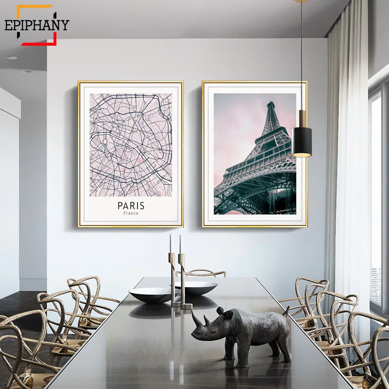 

Paris Map Wall Art Poster Bedroom Decor Tower Landscape Canvas Painting Modern Scandinavian Print Wall Pictures for Living Room