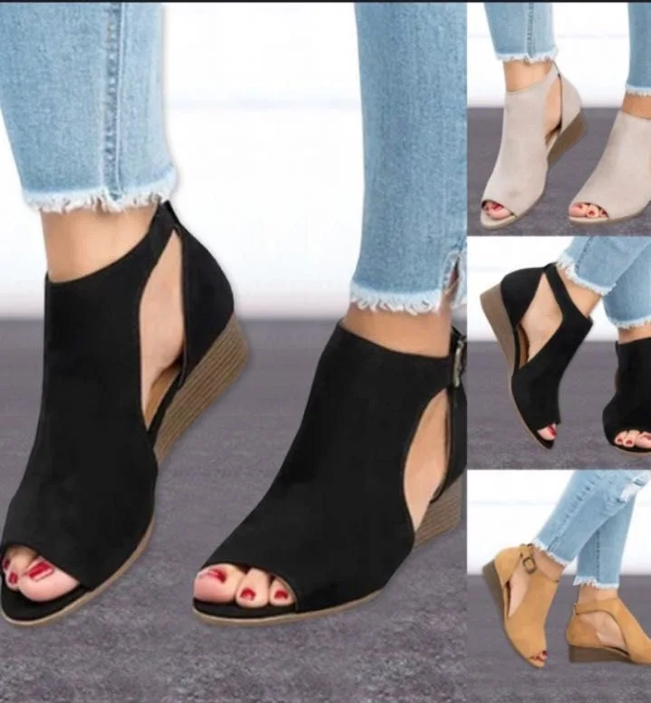 

2018 Woman Wedge Buckles Fish Mouth Sandals Gladiator Women Sandals Mid Heel Sandals Ladies Summer Peep Toe Women Shoes