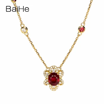 شراءBAIHE الصلبة 18K الذهب الأصفر مجموع 1ct الأحجار الرئيسية: لا الحجر الرئيسي النساء المجوهرات الجانب الحجر: الماس + Buby العصرية قلادة هدية