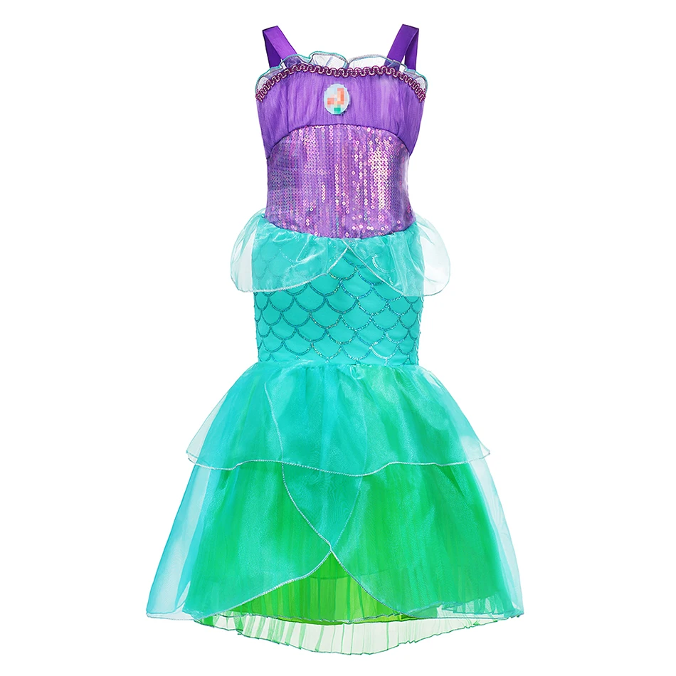 Kids Girl Little Mermaid Princess Ariel Dress Cosplay Costume Children Halloween Clothes Green Fancy Dress for Girls Party Prom - Цвет: Dress G