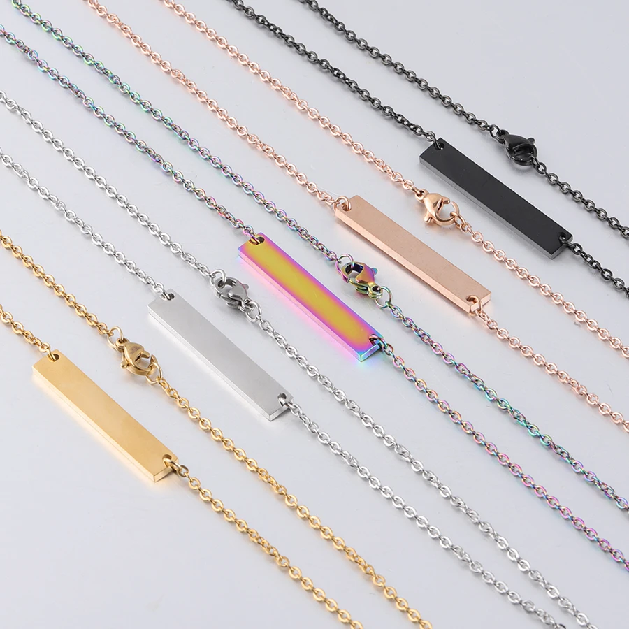 Fnixtar 20pcs 16/18/20in Mirror Polish Stainless Steel Blank Bar Pendant Necklace Custom Engrave Name Logo Necklace For Womens