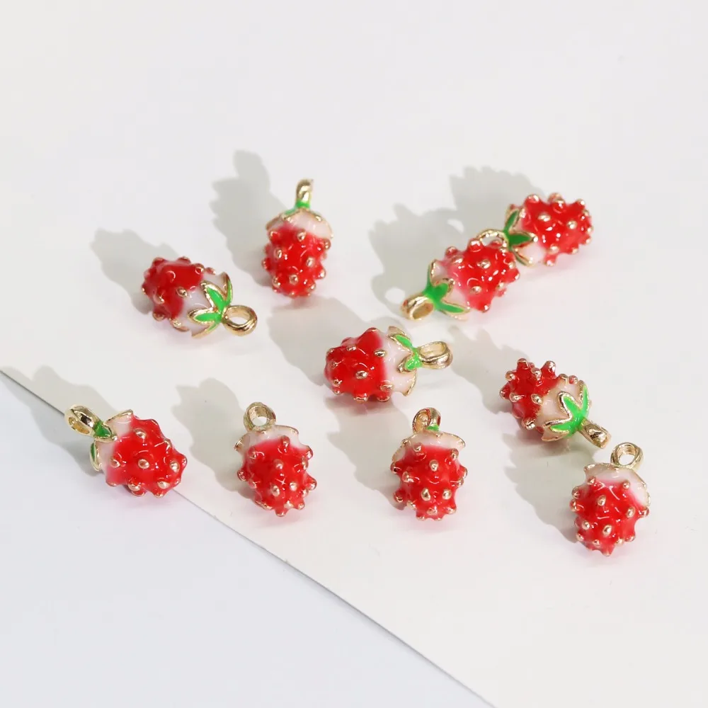 10Pcs DIY Red Strawberry Enamel Charm Pendant Korean Bracelet Earrings Jewelry 