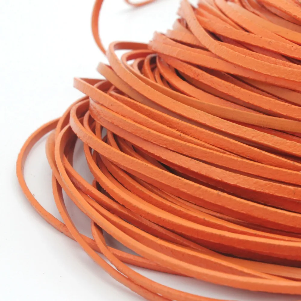 

2 Yards 3mmx2mm Orange Coated Cow Hide Real Leather Strip, 3mm Wide Genuine Leather Cord GF6M209-2