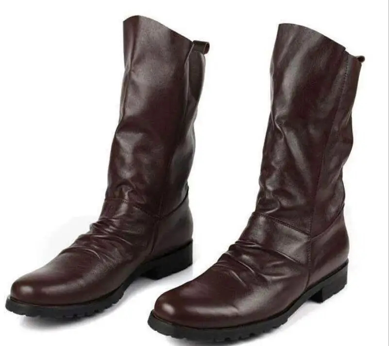 Zapatos mujer sapato женские ботинки до середины икры на толстом низком каблуке дамские