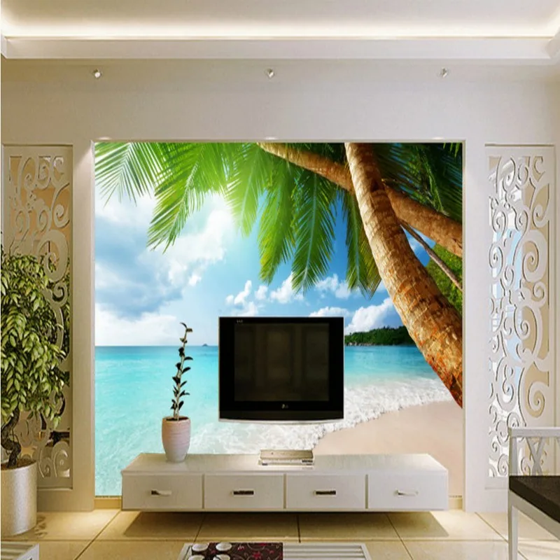 Прямая поставка, Коломак, пользовательские фото обои, море, кокос, пляж, обои, синяя гостиная, Papel де Parede, 3d, обустройство дома