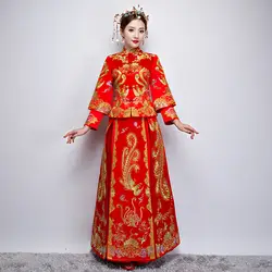 Китайский стиль невесты свадебное вышивка cheongsam костюм вечернее платье show Одежда Женская Тонкий Феникс Qipao Размеры размеры s m l xl XXL