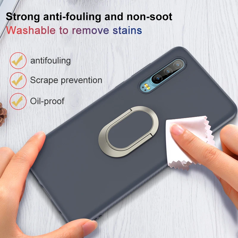 With Finger Ring For Huawei P30 Mate20 Pro 20X Soft Slim TPU Plain Case Anti Slip Luxury Brand Silicone For Huawei P30Pro Case