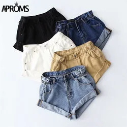 Aproms Casual Blue Denim Shorts Women Sexy High Waist Buttons Pockets Slim Fit Shorts 2019 Summer Beach Streetwear Jeans Shorts Aproms Casual Blue Denim Shorts Women Sexy High Waist Buttons Pockets Slim Fit Shorts 2019 Summer Beach Streetwear Jeans Shorts