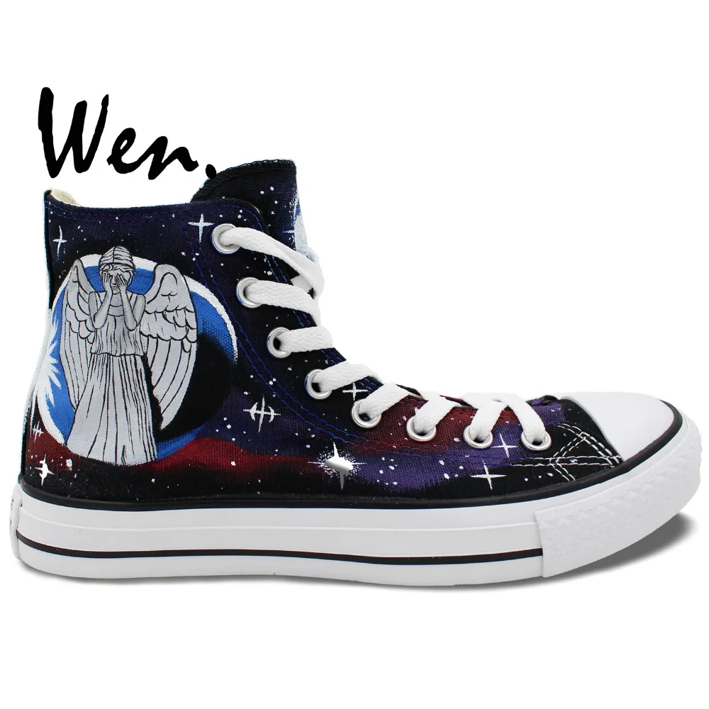 Вэнь ручная роспись парусиновая обувь дизайн на заказ плавающий ангел с изображением ТАРДИСа из сериала «Доктор Кто» высокие мужские женские кроссовки для подарков