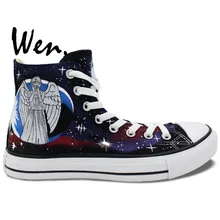 Вэнь ручная роспись парусиновая обувь дизайн на заказ плавающий ангел с изображением ТАРДИСа из сериала «Доктор Кто» высокие мужские женские кроссовки для подарков
