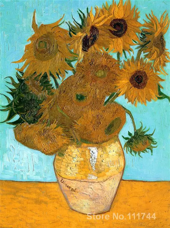 

Buy art canvas online Still Life Vase with Twelve Sunflowers Vincent Van Gogh reproduction paintings Hand painted High quality