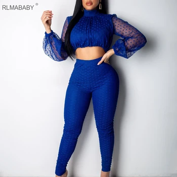 

RLMABABY New Spring Summer Transparent Dot 2 Piece Set Rompers Womens Jumspuit O Neck Long Sleeve Bodycon Overalls Sexy Jumpsuit