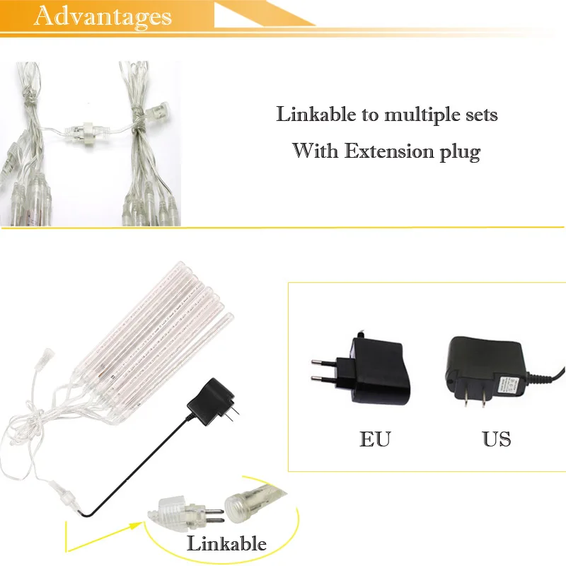 Garland 8 Tubes LED Meteor Shower Rain string light 50cm 30cm Icicle Snowfall raindrop Xmas gerlyanda decoration + Power adapter Garland 8 Tubes LED Meteor Shower Rain string light 50cm 30cm Icicle Snowfall raindrop Xmas gerlyanda decoration + Power adapter