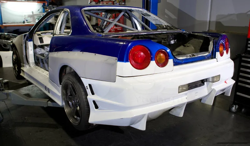 FRP Fiber Glass White Gel Coat Rear Fender Bodykits Fit For Skyline R34 GTT GTR-Conversion Rear Over Fender Flares with Fuel Cap