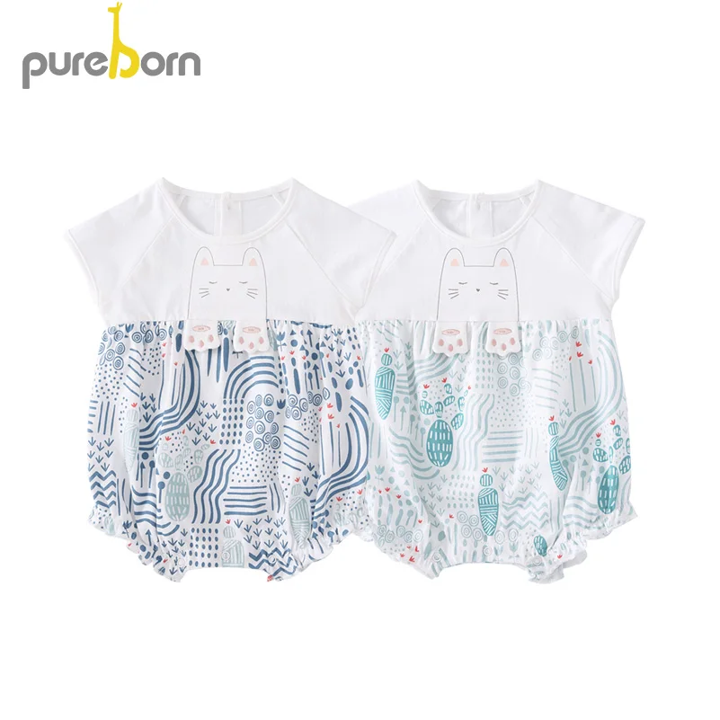 Pureborn Baby Bodysuit Short Sleeve Baby Clothes O-neck Baby Boys Girls Clothes Infant Jumpsuit Overalls Newborn Baby Clothing