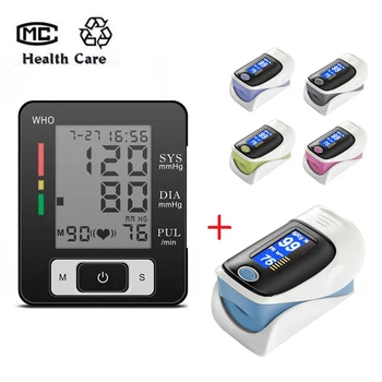 

Portable Digital Wrist Blood Pressure Monitor Automatic and LCD Digital Finger Pulse Oximeter Healthy Care Oximetro De Dedo