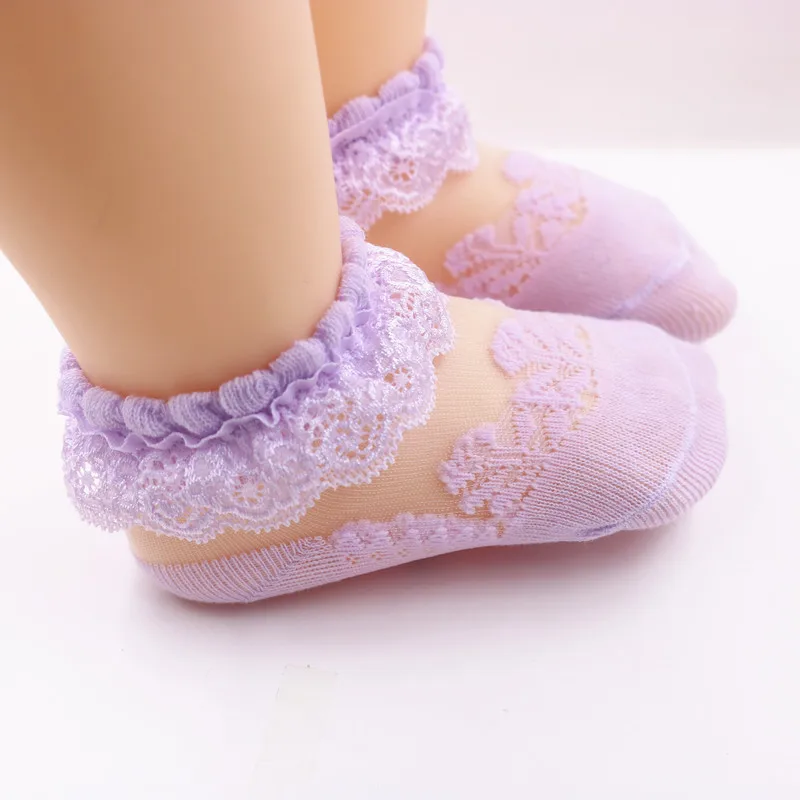 Летние Симпатичные носки для детей кружевное платье с цветочным рисунком для новорожденных, для маленьких девочек, носки для принцесс, хлопковые носки в сетку для девочек Подарки на день рождения - Цвет: Фиолетовый